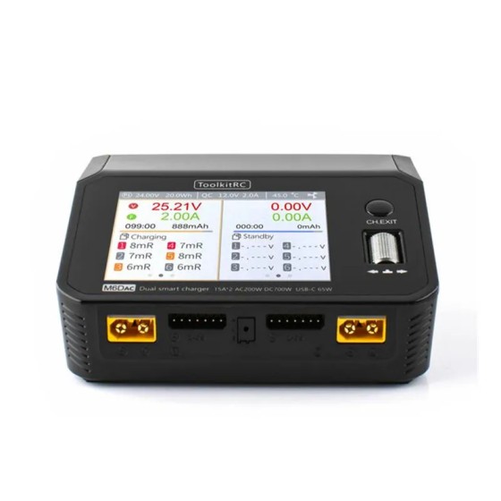 ToolkitRC M6DAC AC 200W DC 700W 15A*2 USB-C 65W QC3.0 Dual Channel Smart Lipo Battery Charger Discharger for 1-6S Lipo Battery